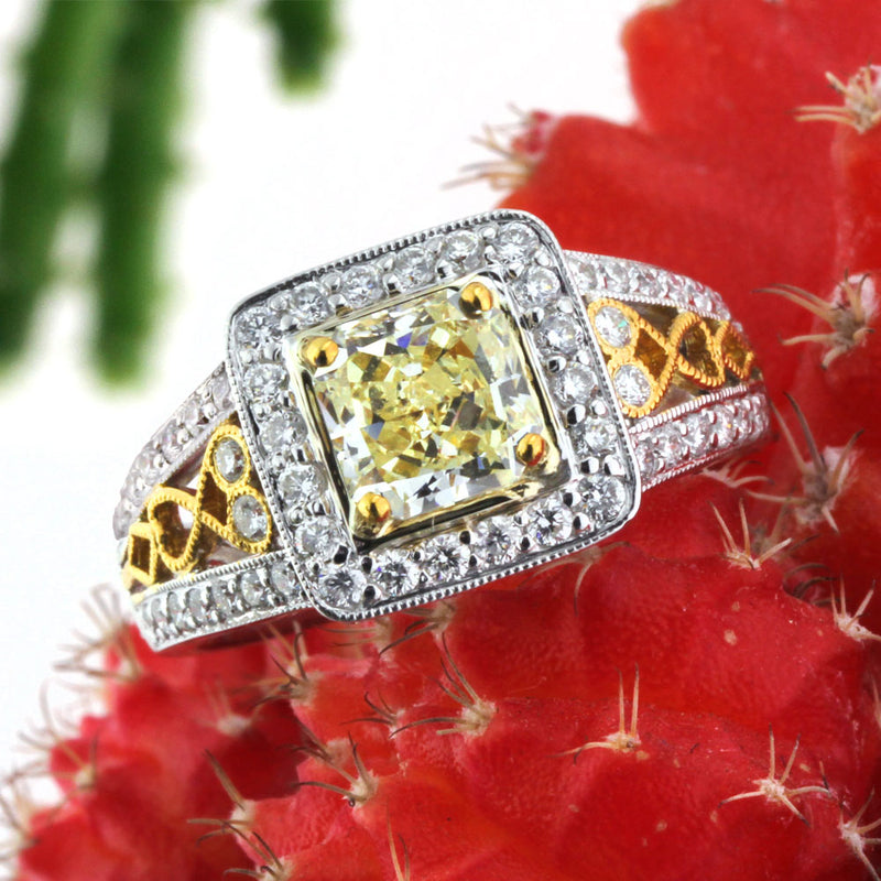 2.27ct Fancy Light Yellow Radiant Cut Diamond Engagement Ring
