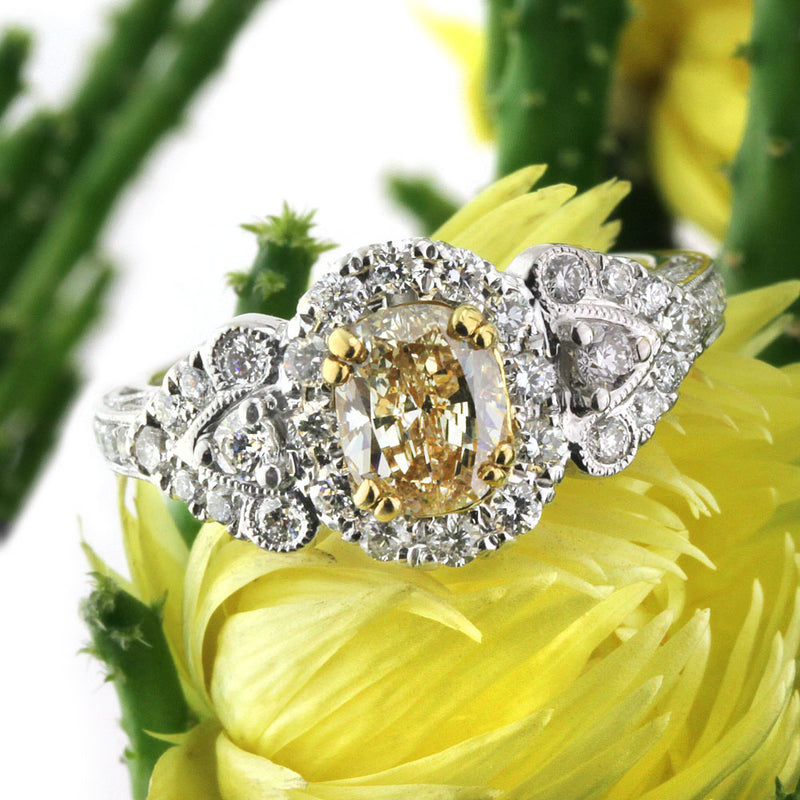 2.03ct Fancy Yellow Oval Cut Diamond Engagement Ring