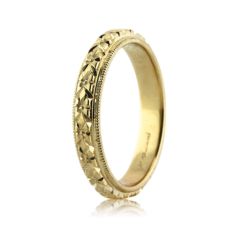 Women's Hand Engraved Wedding Band in 18k Yellow Gold