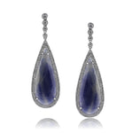 24.39ct Sapphire and Diamond Teardrop Earrings in 14k White Gold