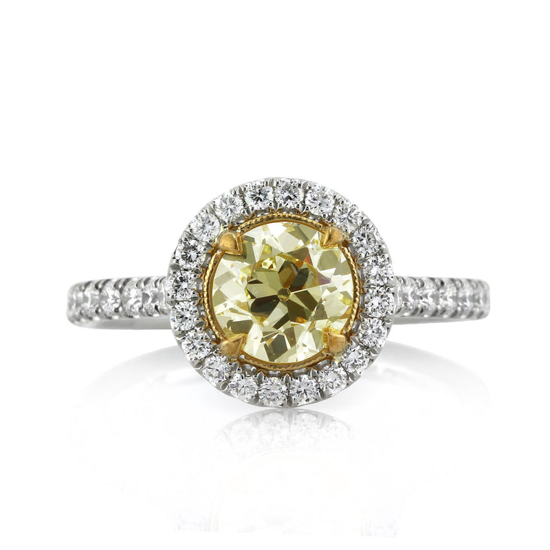 1.74ct Fancy Light Yellow Old European Cut Diamond Engagement Ring