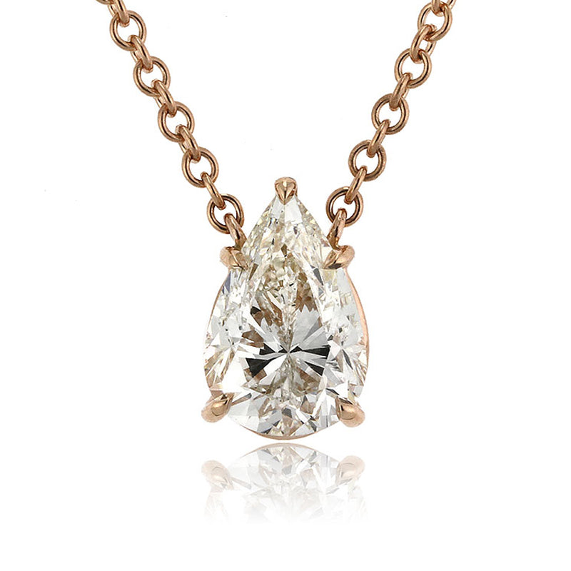 2.02ct Pear Shaped Diamond Solitaire Pendant in 14k Rose Gold