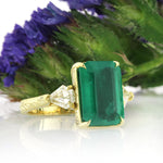 6.35ct Emerald and Diamond Three-Stone Ring