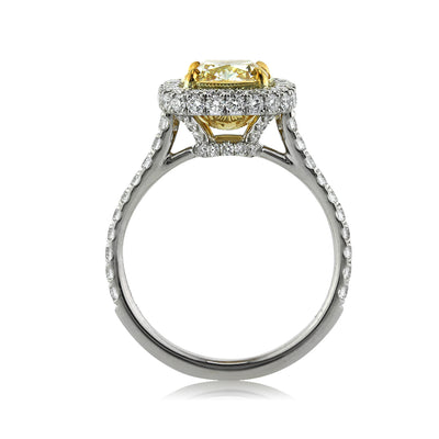 3.10ct Fancy Light Yellow Cushion Cut Diamond Engagement Ring