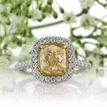 3.10ct Fancy Light Yellow Cushion Cut Diamond Engagement Ring
