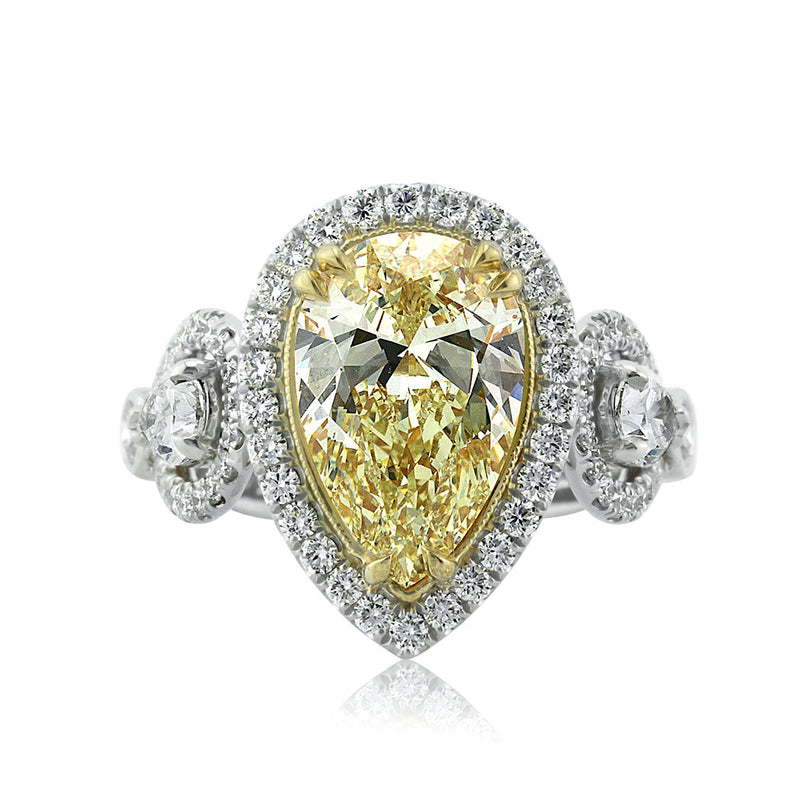 3.73ct Fancy Yellow Pear Shaped Diamond Engagement Ring
