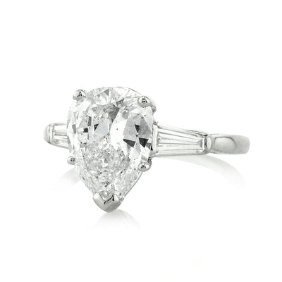 3.35ct Pear Shaped Diamond Three-Stone Engagement Ring