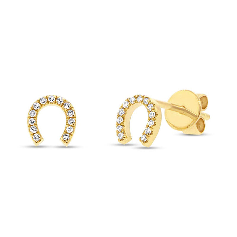 0.06ct Round Cut Diamond Horseshoe Stud Earrings in 14k Yellow Gold