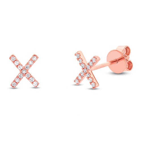 0.07ct Round Cut Diamond 'X' Kisses Earrings in 14k Rose Gold