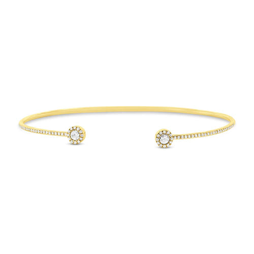 0.33ct Rose Cut Diamond Flexible Cuff Bracelet in 14k Yellow Gold