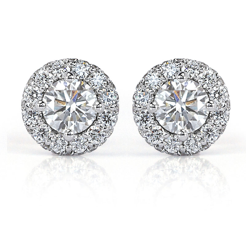 0.85ct Round Brilliant Cut Diamond Halo Earrings in 18k White Gold