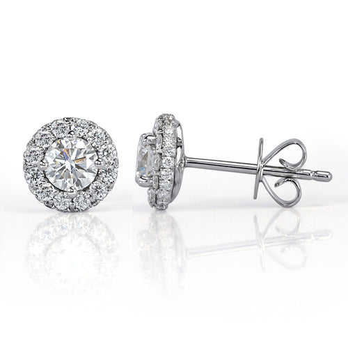 0.85ct Round Brilliant Cut Diamond Halo Stud Earrings in 18k White Gold
