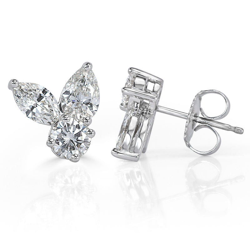 1.90ct Marquise Cut, Pear Shaped and Round Brilliant Cut Diamond Cluster Stud Earrings