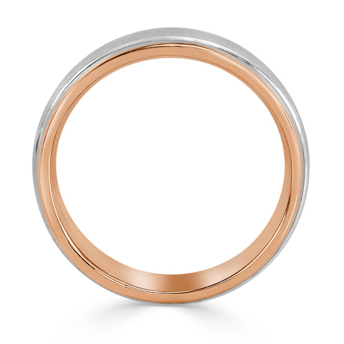 Men's Two-Tone Satin Finished Wedding Band in 14k Rose and White Gold 6.5mm