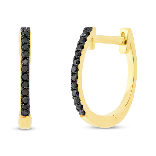0.08ct Black Diamond Huggie Earrings in 14k Yellow Gold