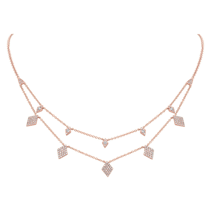 0.47ct Layered Kite Diamond Pave Necklace in 14k Rose Gold