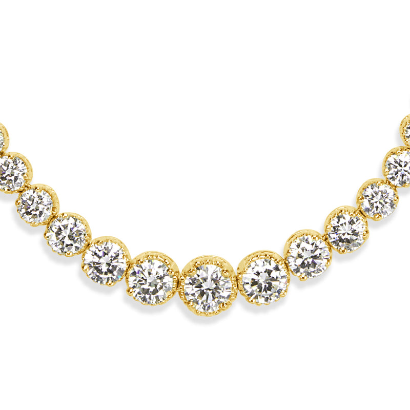 18.10ct Round Brilliant Cut Diamond Estate Tennis Necklace in 14k Yellow Gold