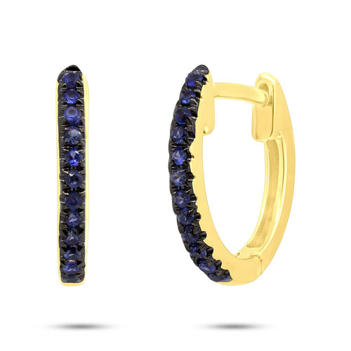 0.11ct Round Cut Blue Sapphire Huggie Earrings in 14k Yellow Gold