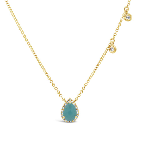 0.66ct Diamond and Amazonite Pear Shaped Pendant in 14k Yellow Gold