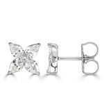 1.50ct Round Brilliant and Pear Shaped Diamond Floral Stud Earrings