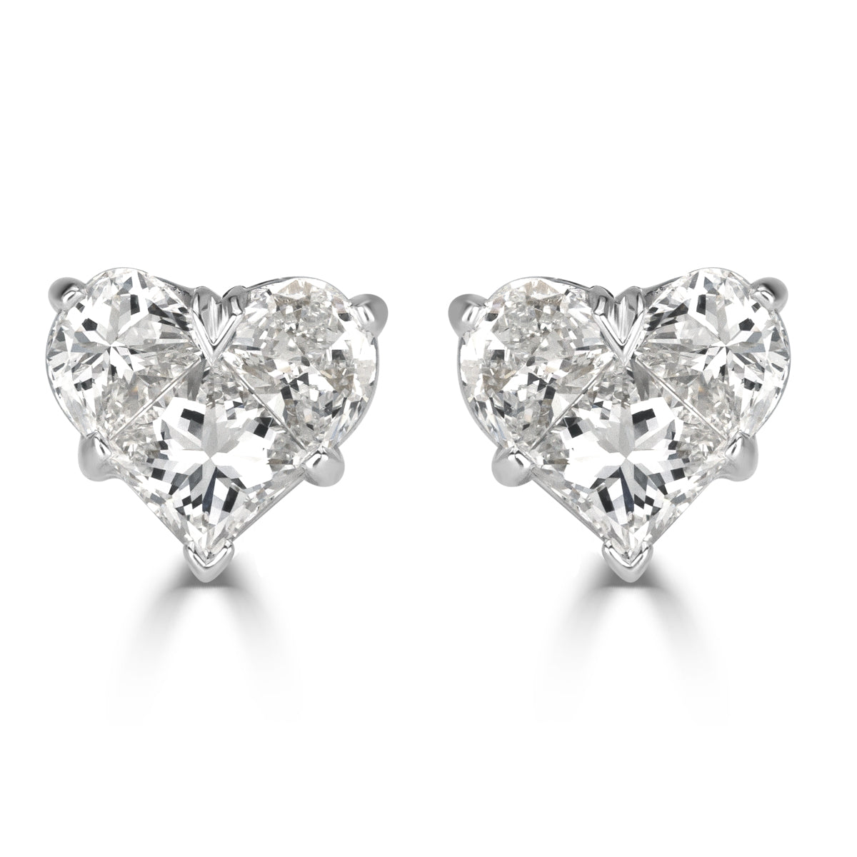 Heart Shape Diamond Stud Earrings, Platinum & White Gold