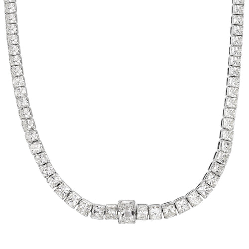 28.56ct Radiant Cut Diamond Tennis Necklace in 18k White Gold in 16'