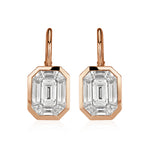 1.70ct Emerald and Trapezoid Cut Mosaic Diamond Earrings in 14k Rose Gold