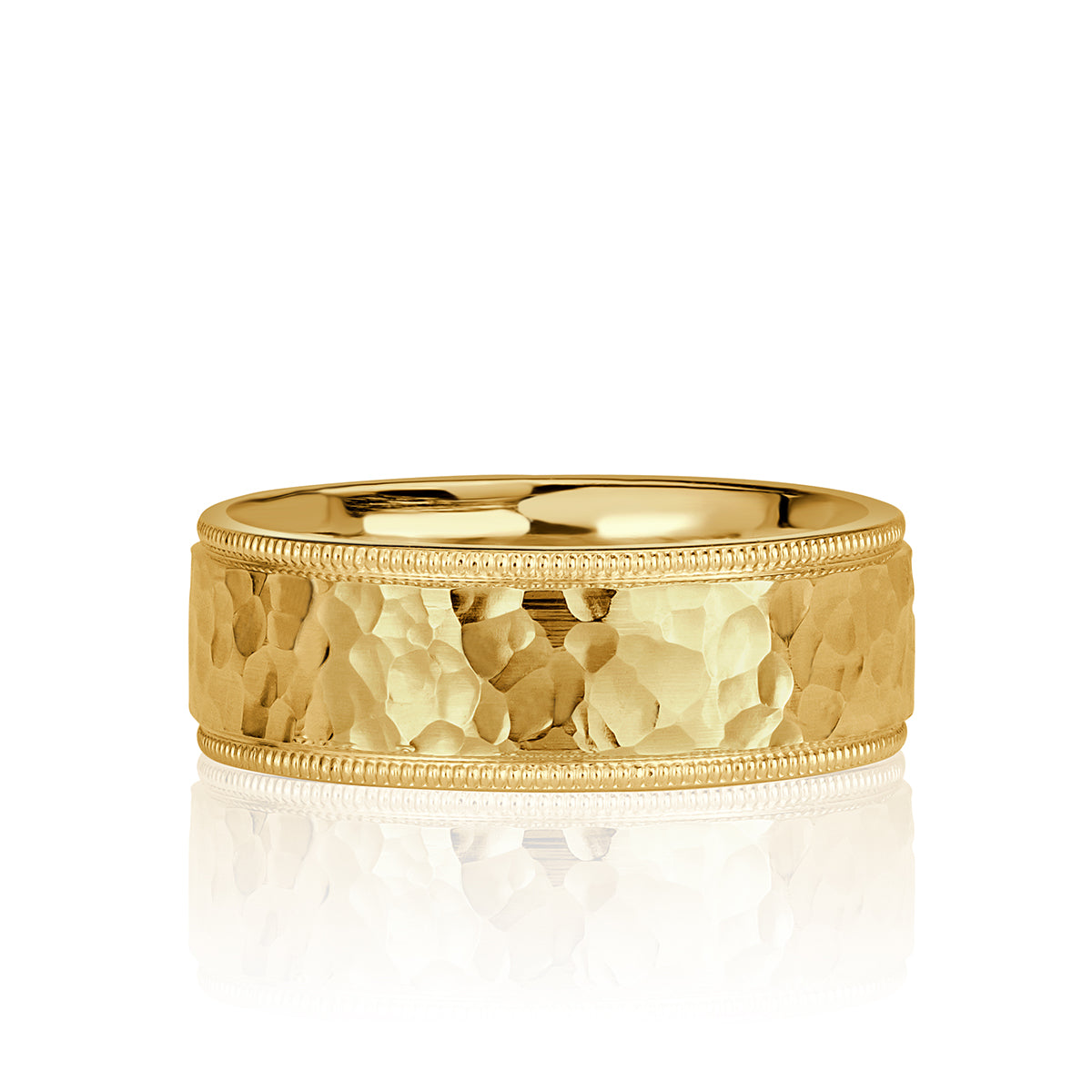 Men's Solid 10k Yellow Gold Hammered Wedding Band - 10mm Wide, Size 12, Handcrafted Polished Finish - View #5