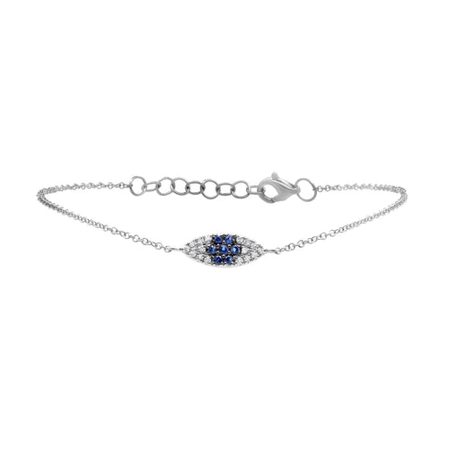 0.07ct Diamond & 0.11ct Blue Sapphire Eye Bracelet in 14k White Gold