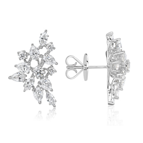 2.84ct Floral Cluster Diamond Stud Earrings in 18k White Gold