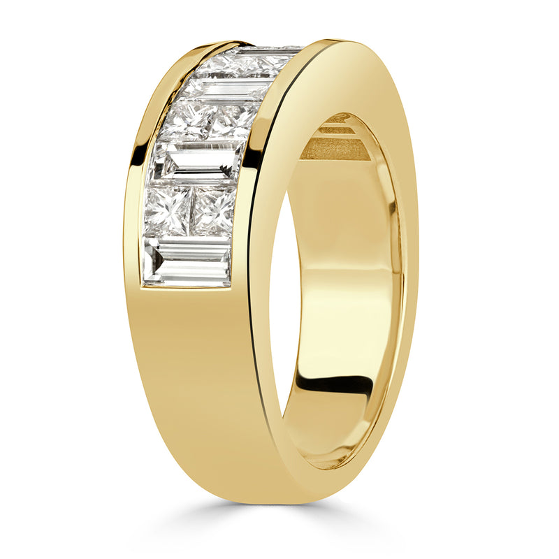 3.05ct Princess and Baguette Cut Diamond Men's Wedding Band in 18k Yellow Gold
