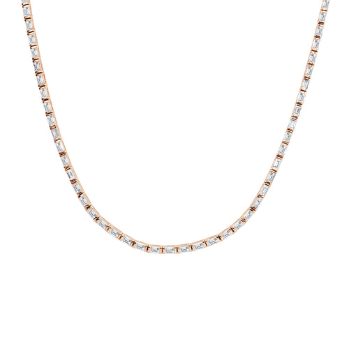 2.34ct Baguette Cut Diamond Tennis Necklace in 14k Rose Gold