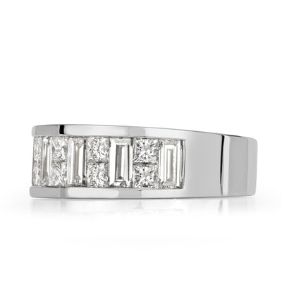 3.05ct Princess and Baguette Cut Diamond Men's Wedding Band in 18k White Gold