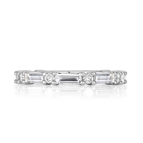1.25ct Baguette and Round Brilliant Cut Diamond Wedding Band in 18k White Gold