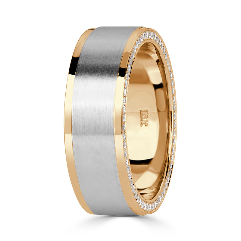 0.65ct Round Brilliant Cut Diamond Men's Two Toned Wedding Band in 18k White and Yellow Gold