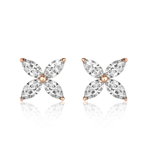 0.85ct Marquise Cut Diamond Floral Stud Earrings in 18k Rose Gold