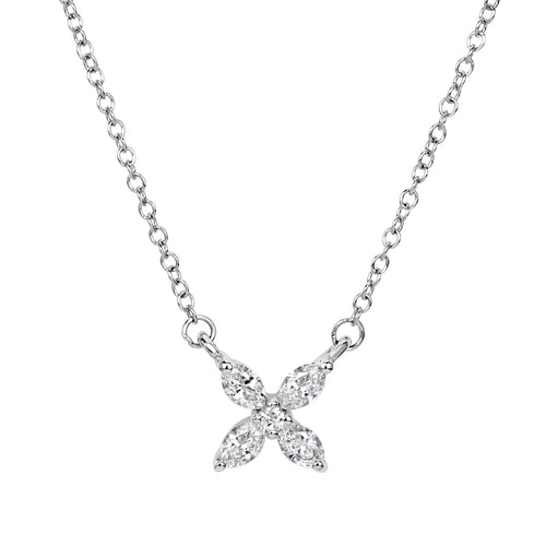 0.15ct Marquise and Round Brilliant Cut Diamond Floral Pendant in 18k White Gold