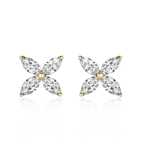 0.85ct Marquise Cut Diamond Floral Stud Earrings in 18k Yellow Gold