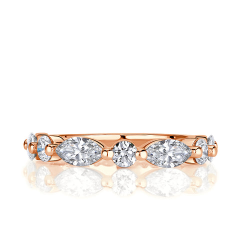 1.22ct Marquise and Round Brilliant Cut Diamond Wedding Band in 18k Rose Gold