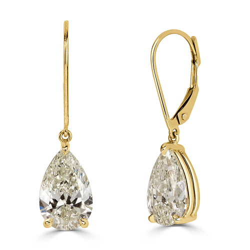 4.02ct Pear Shaped Diamond Dangle Earrings