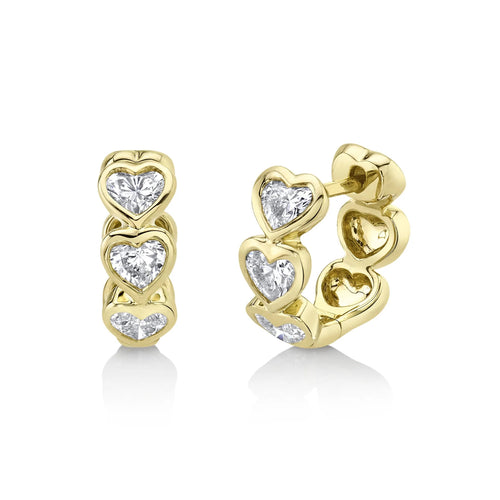 0.69ct Heart Shape Diamond Bezel Huggie Hoop Earrings in 14k Yellow Gold