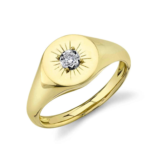 0.06ct Diamond Sun Ray Signet Ring in 14k Yellow Gold