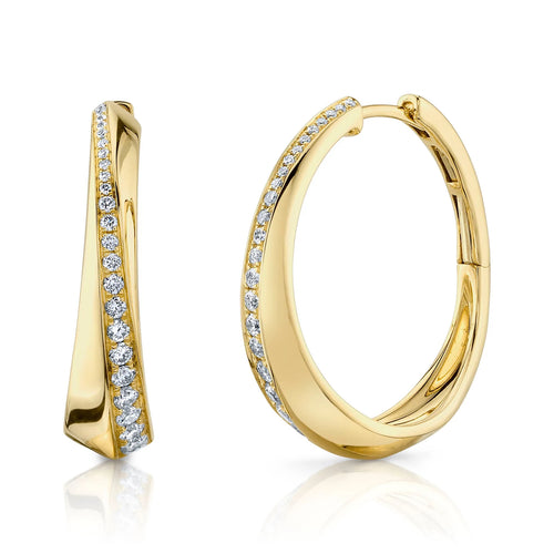 0.63ct Round Cut Diamond Twist Hoop Earrings in 14k Yellow Gold