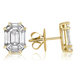 1.54ct Emerald Cut Mosaic Diamond Stud Earrings in 18K Yellow Gold