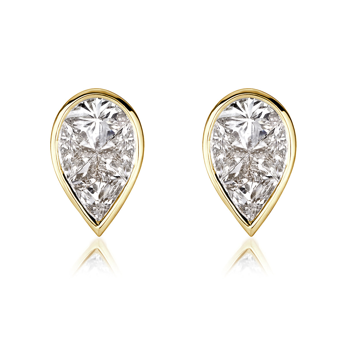 Pear Shaped Diamond Mosaic Stud Earrings in 18K Yellow Gold
