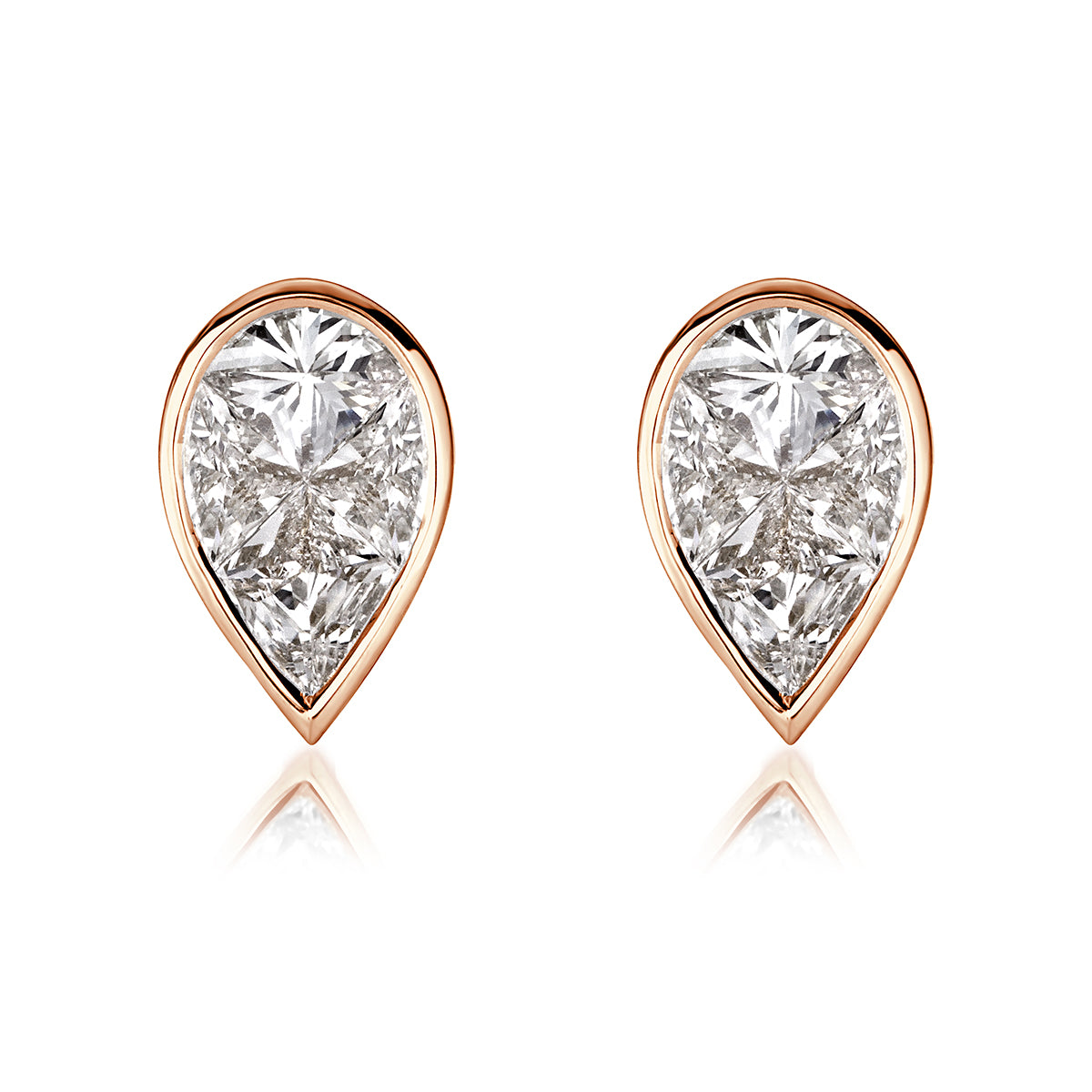 Pear Shaped Diamond Mosaic Stud Earrings in 18K Rose Gold