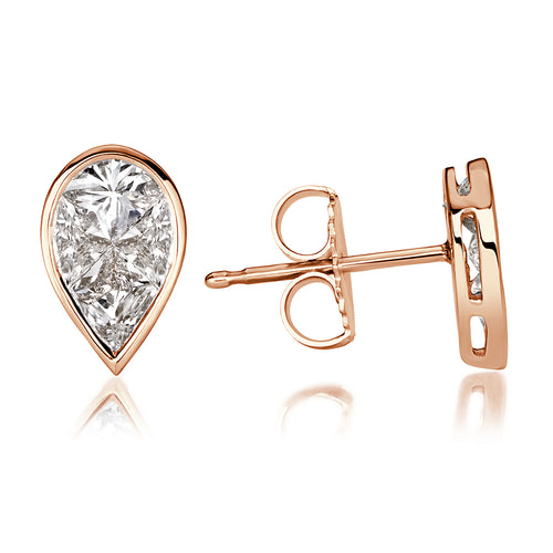 0.86ct Pear Shaped Diamond Mosaic Stud Earrings in 18K Rose Gold