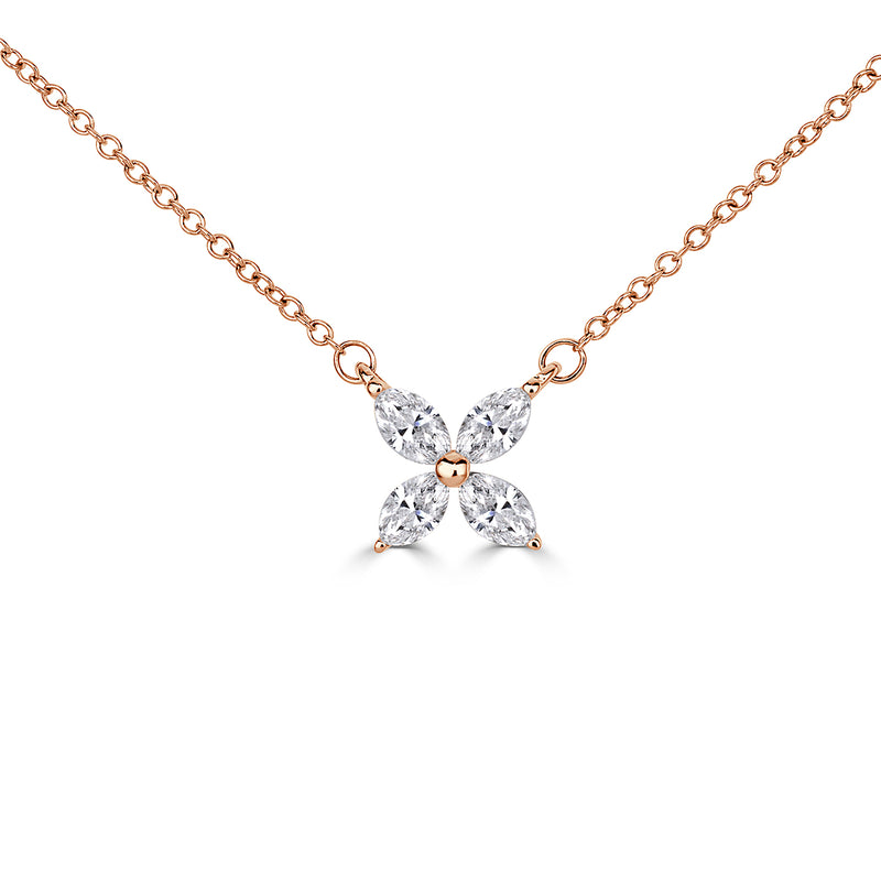 0.23ct Marquise Cut Diamond Floral Necklace in 18K Rose Gold