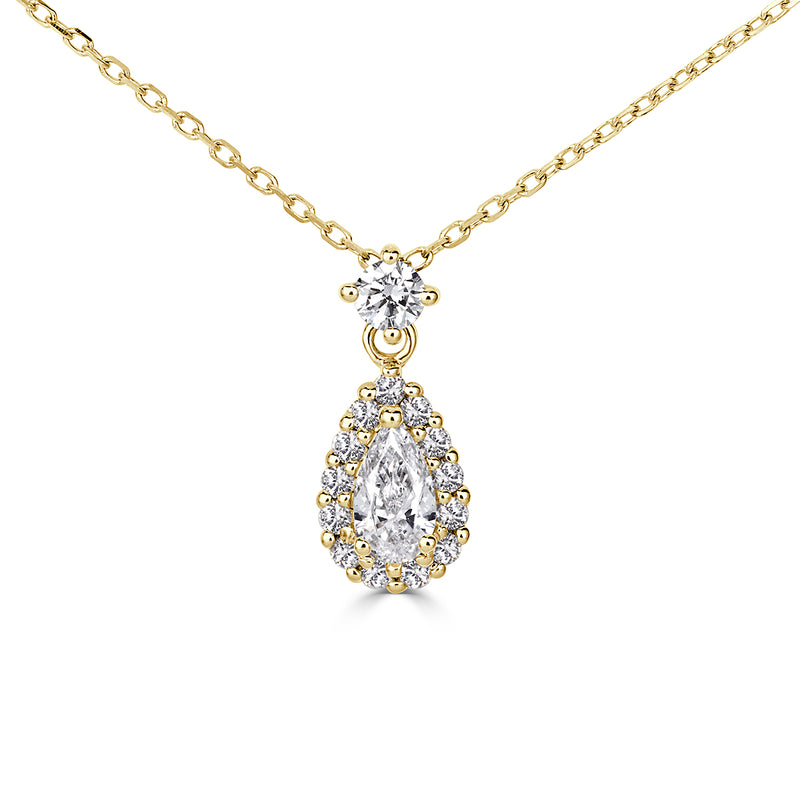 0.44ct Pear Shaped and Round Brilliant Cut Diamond Pendant in 18K Yellow Gold