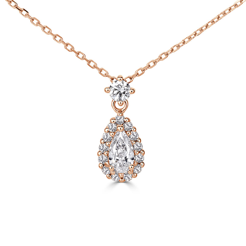 0.44ct Pear Shaped and Round Brilliant Cut Diamond Pendant in 18K Rose Gold